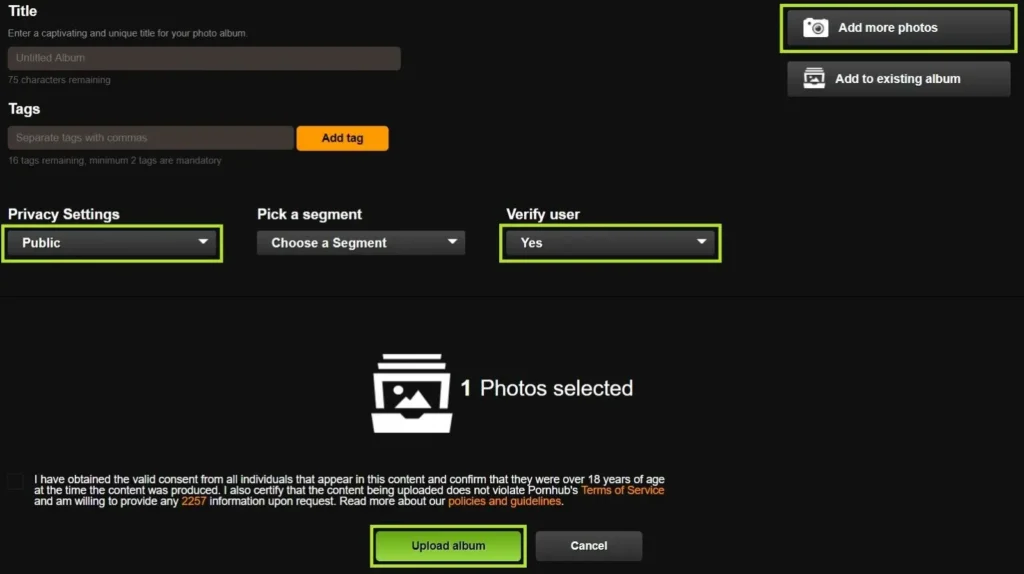 How to upload photos on PornoHub